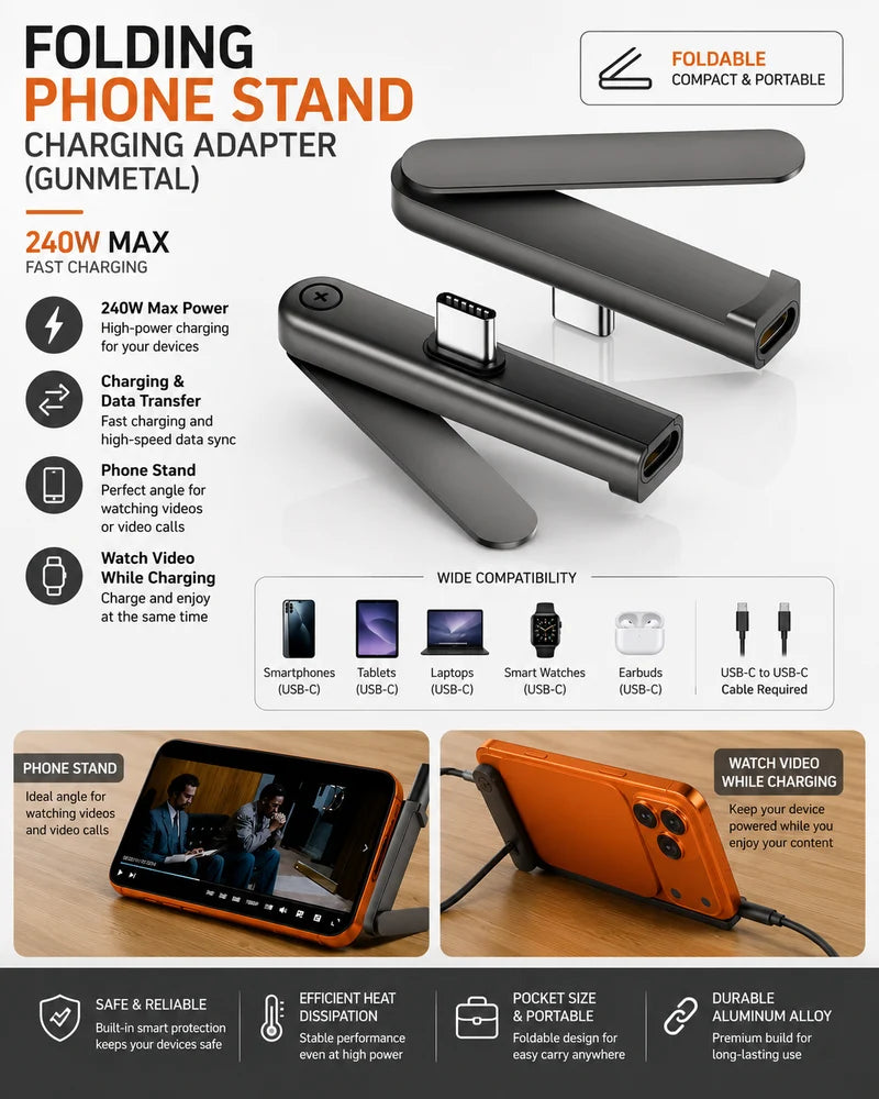 USB-C Foldable Phone Stand & Fast Charging Adapter