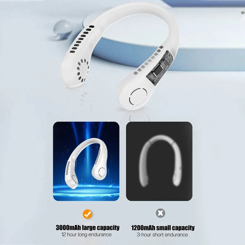 Bladeless Neck Fan – Hands-Free 360° Portable Cooling